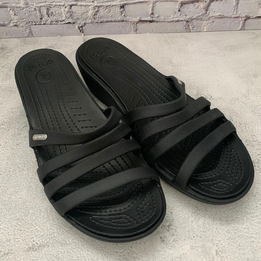 CROCS Rhonda Black Wedge Sandals - Size 10